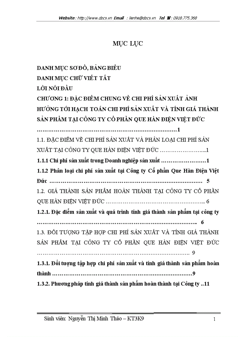 Hạch toán chi phí sản xuất và tính giá thành sản phẩm tại Công ty Cổ phần Que Hàn Điện Việt Đức