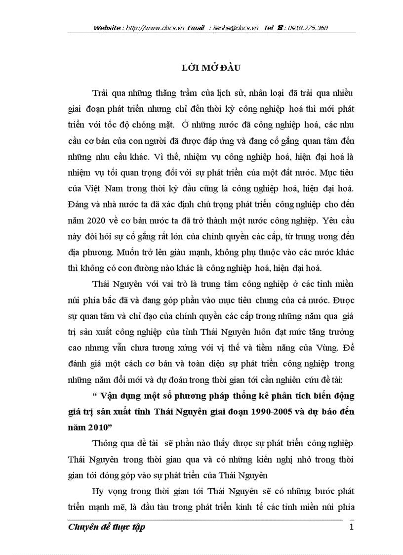 Vận dụng một số phương pháp thống kê phân tích biến động giá trị sản xuất tỉnh Thái Nguyên giai đoạn 1990 2005 và dự báo đến năm 2010