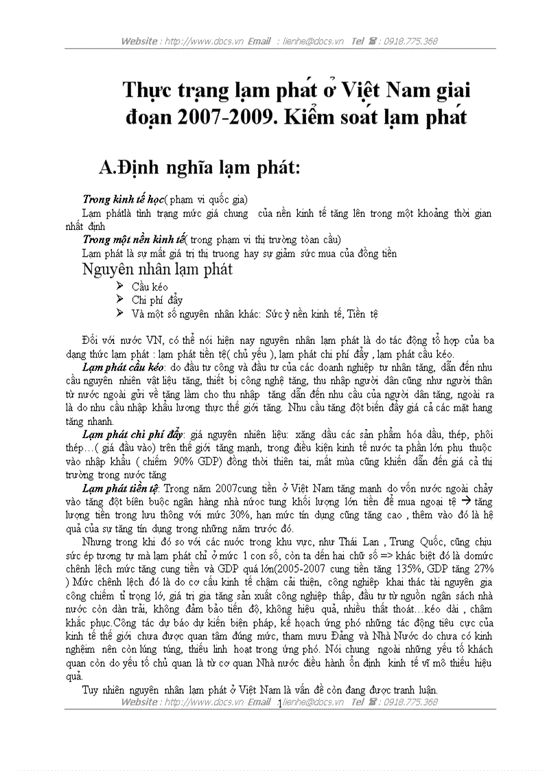 Thực trạng lạm phát ở Việt Nam giai đoạn 2007 2009 Kiểm soát lạm phát