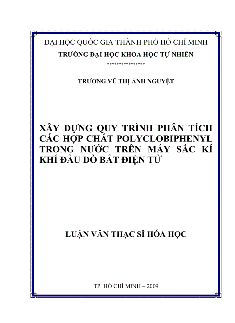 Xây dựng quy trình phân tích các hợp chất polyclobiphenyl trong nước trên máy sắc kí khí đầu dò bắt điện tử