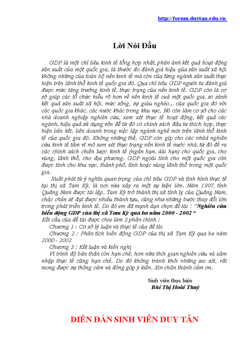 Nghiên cứu biến động GDP của thị xã Tam Kỳ