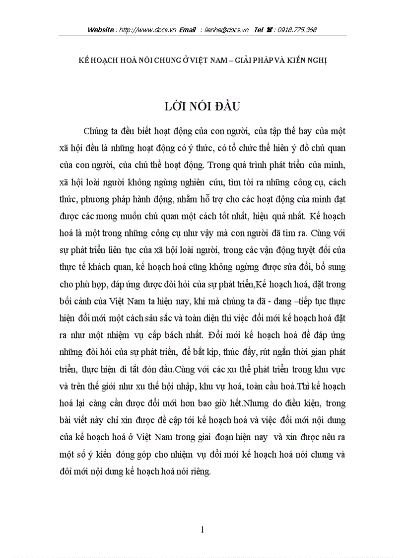 Kế hoạch hoá nói chung ở việt nam giải pháp và kiến nghị