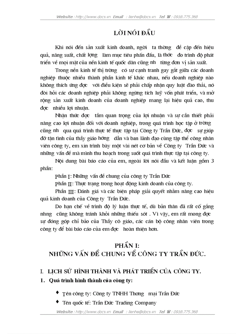 Đánh giá và các biện pháp giải quyết nhằm nâng cao hiệu quả kinh doanh của Công ty Trần Đức
