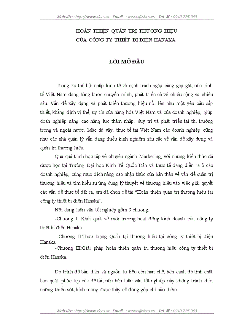 Hoàn thiện quản trị thương hiệu của công ty thiết bị điện hanaka