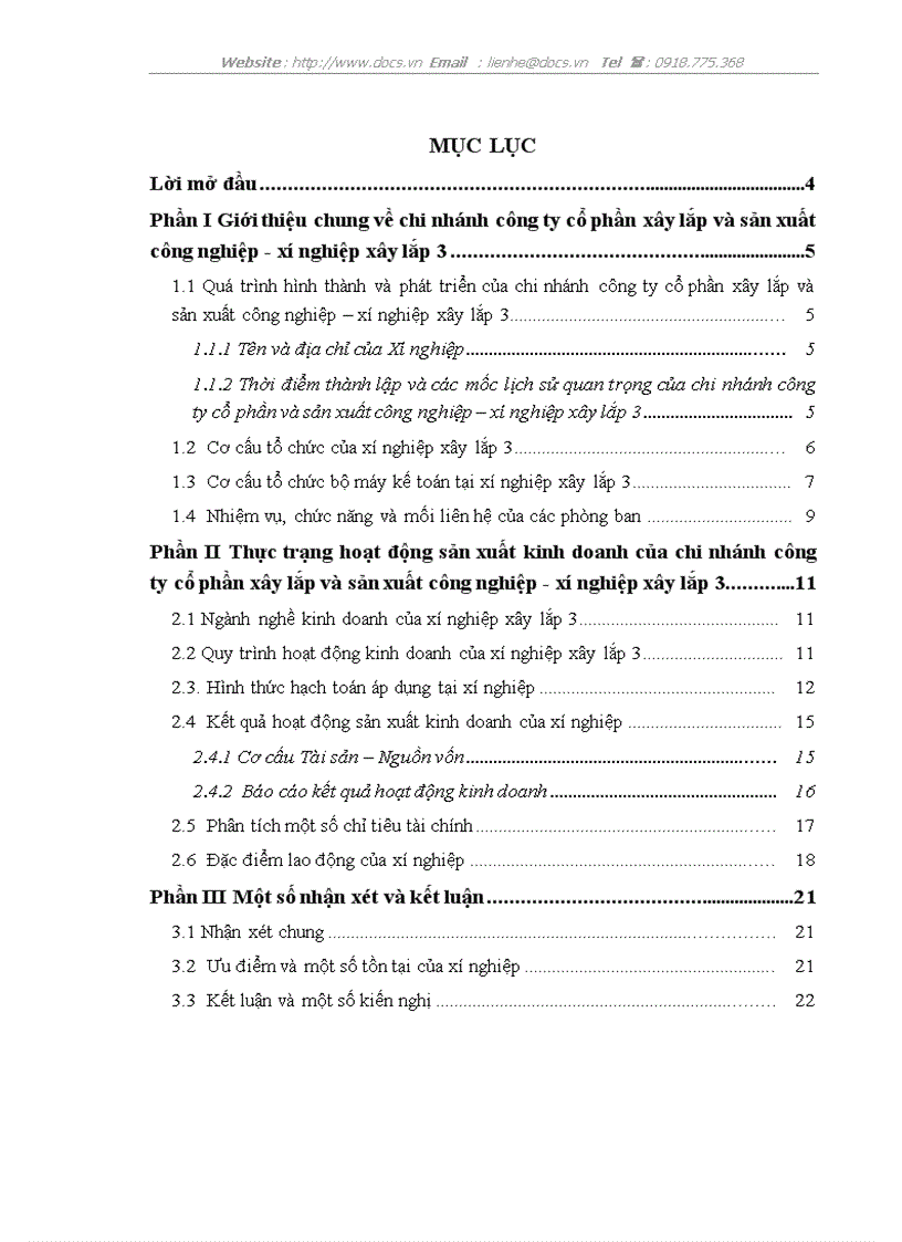 Thực trạng hoạt động sản xuất kinh doanh của công ty cổ phần xây lắp và sản xuất công nghiệp xí nghiệp xây lắp 3