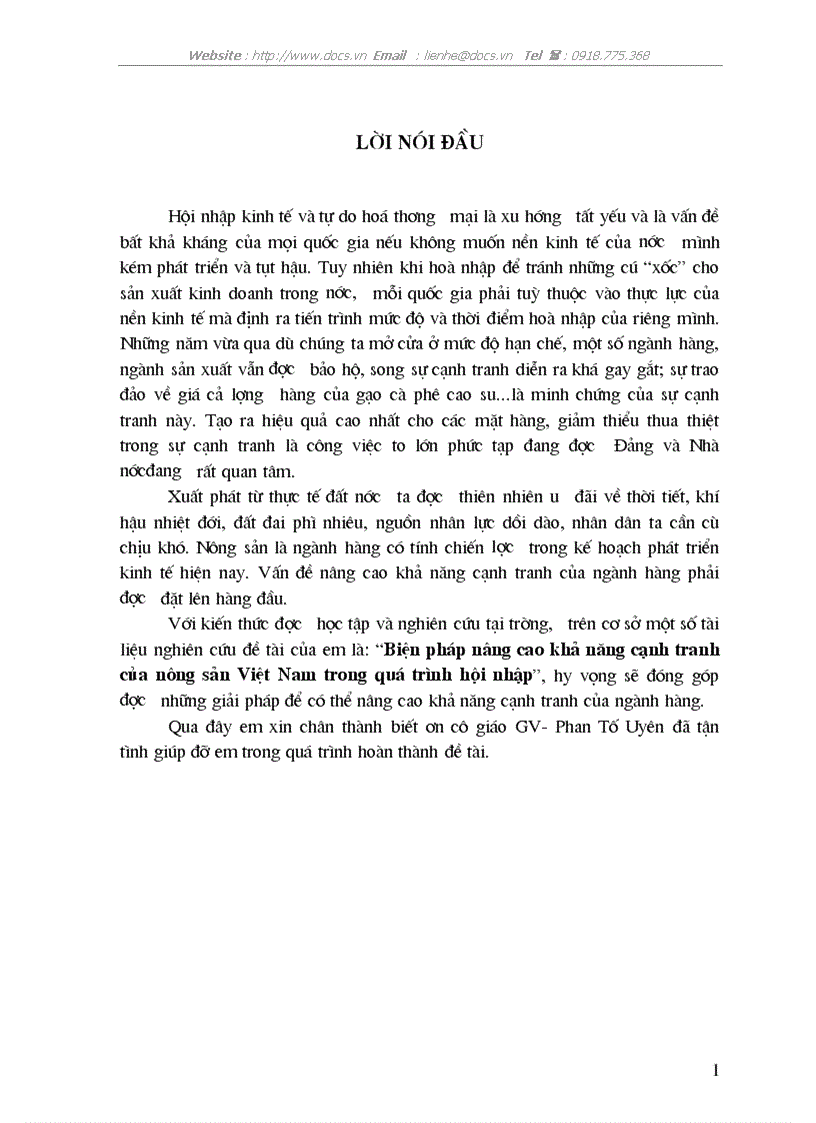 Biện pháp nâng cao khả năng cạnh tranh của nông sản Việt Nam trong quá trình hội nhập