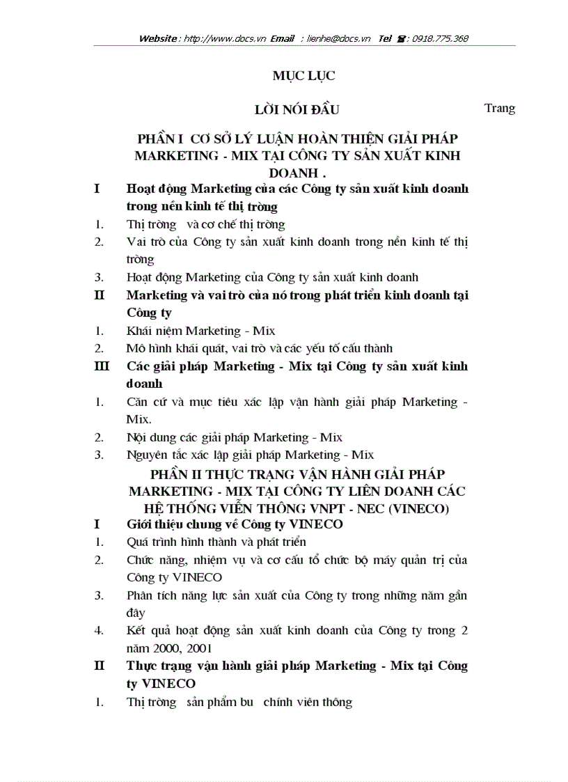 Cơ sở lý luận hoàn thiện giải pháp marketing mix tại công ty sản xuất kinh doanh