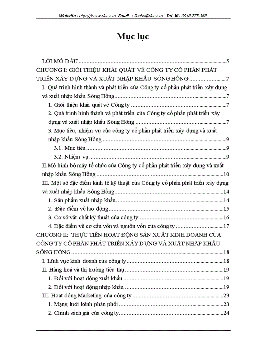 Công ty cổ phần phát triển xây dựng và xuất nhập khẩu Sông Hồng thực tiễn kinh doanh phương hướng và giải pháp phát triển