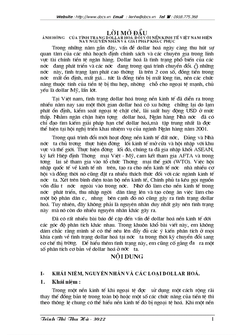 Ảnh hưởng của tình trạng dollar hoá đối với nền kinh tế việt nam hiện nay nguyên nhân và giải pháp khắc phục