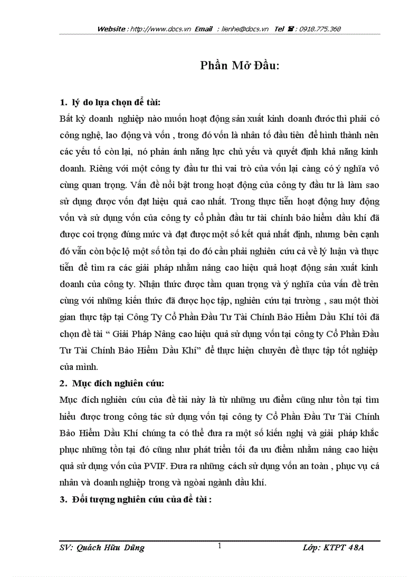 Giải Pháp Nâng cao hiệu quả sử dụng vốn tại công ty Cổ Phần Đầu Tư Tài Chính Bảo Hiểm Dầu Khí