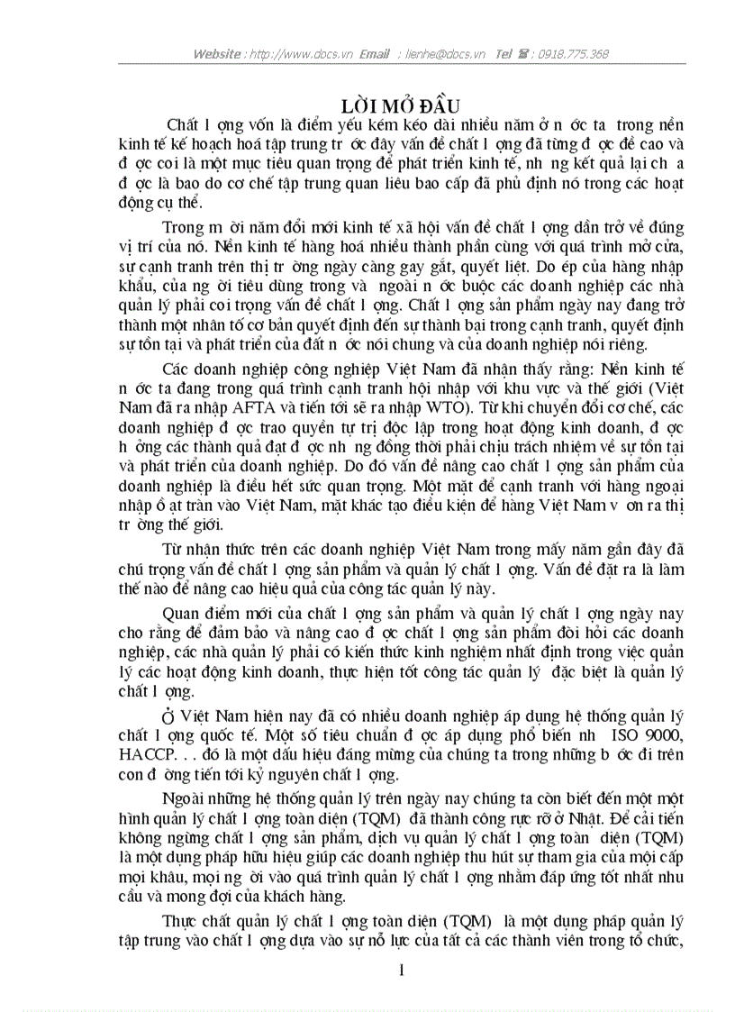 Một số giải pháp cơ bản nhằm từng bước triển khai áp dụng TQM ở công ty Dệt 19 5 Hà Nội