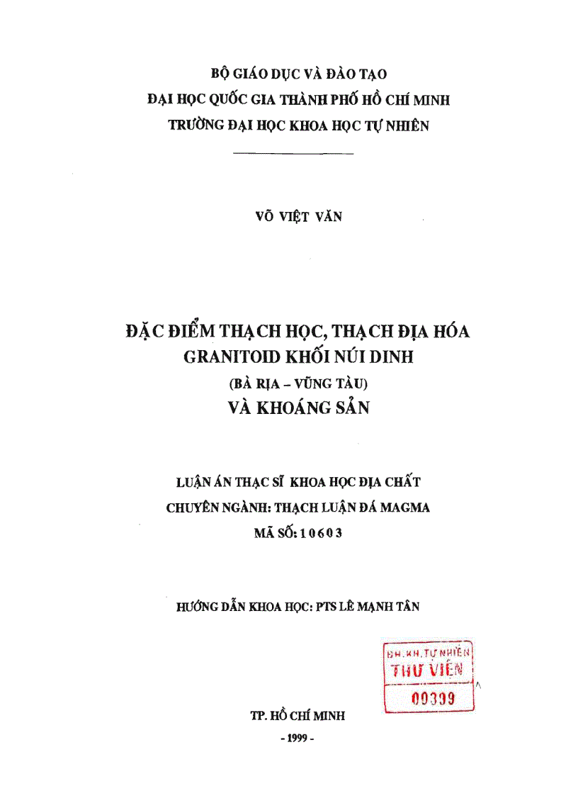 Đặc điểm thạch học thạch địa hóa granitoid khối núi dinh bà rịa vũng tàu và khoáng sản