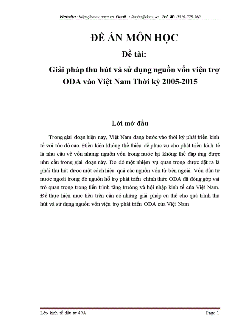 Giải pháp thu hút và sử dụng nguồn vốn viện trợ ODA vào Việt Nam Thời kỳ 2005 2015