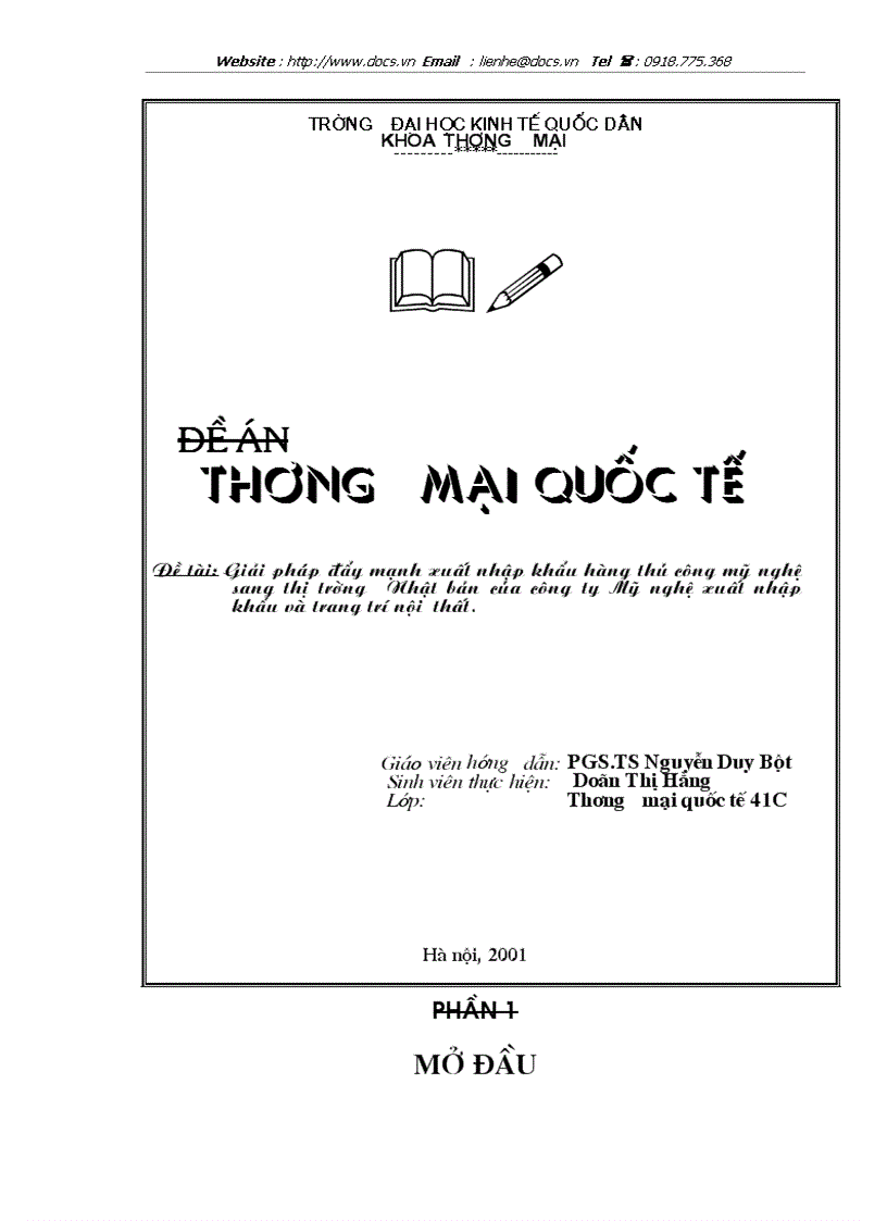 Giải pháp đẩy mạnh xuất nhập khẩu hàng thủ công mỹ nghệ sang thị trường Nhật bản của công ty Mỹ nghệ xuất nhập khẩu và trang trí nội thất