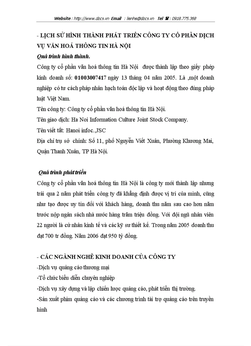 Công ty cổ phần dịch vụ văn hoá thông tin hà nội