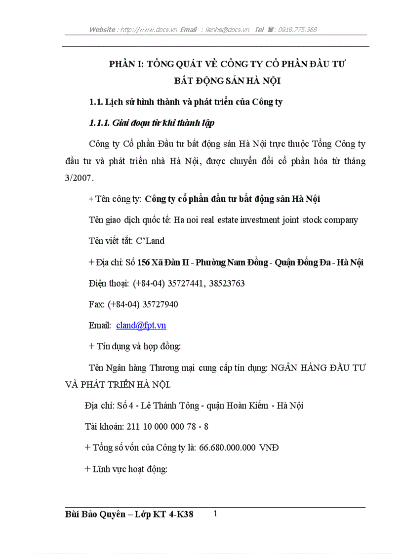 Tổng quát về công ty cổ phần đầu tư bất động sản hà nội