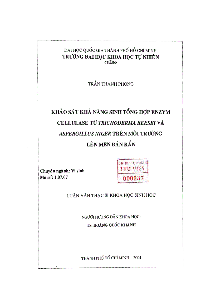 Khảo sát khả năng sinh tổng hợp enzym cellulase từ trichoderma reesei và aspergillus niger trên môi trường lên men bán rắn