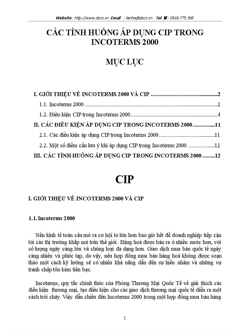 Các tình huống áp dụng cip trong incoterms 2000