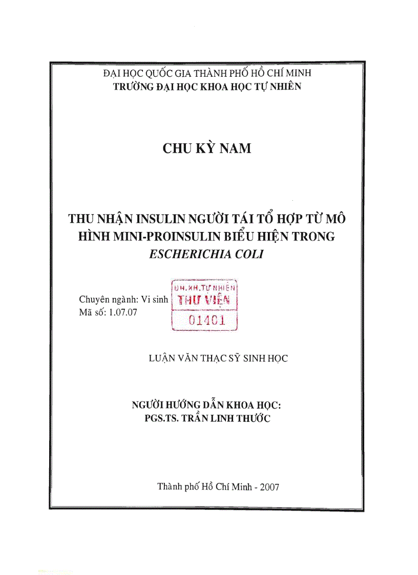 Thu nhận insulin người tái tổ hợp từ mô hình mini proinsulin biểu hiện trong escherichia coli