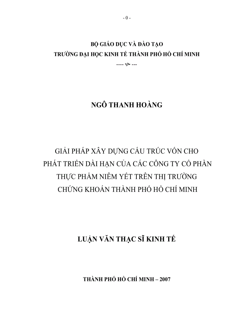 Giải pháp xây dựng cấu trúc vốn cho phát triển dài hạn của Công ty Cổ phần Thực Phẩm niêm yết trên thị trường chứng khoán TP HCM