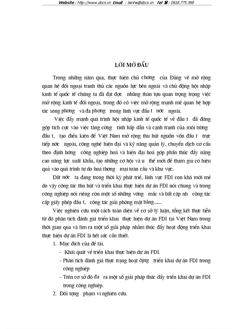 Nghiên cứu tình hình thu hút và triển khai dự án FDI trong công nghiệp giai đoạn 1988 đến quí I năm 2004