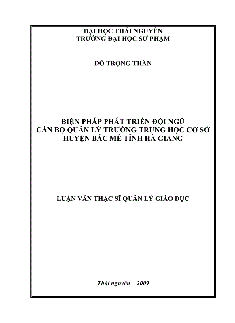 Biện pháp phát triển đội ngũ Cán bộ quản lý trường Trung học cơ sở huyện Bắc Mê tỉnh Hà Giang