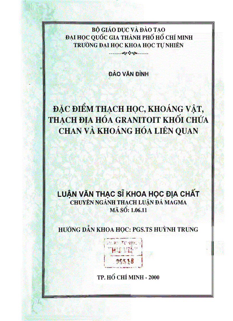 Đặc điểm thạch học khoáng vật thạch địa hóa granitoit khối chứa chan và khoáng hóa liên quan