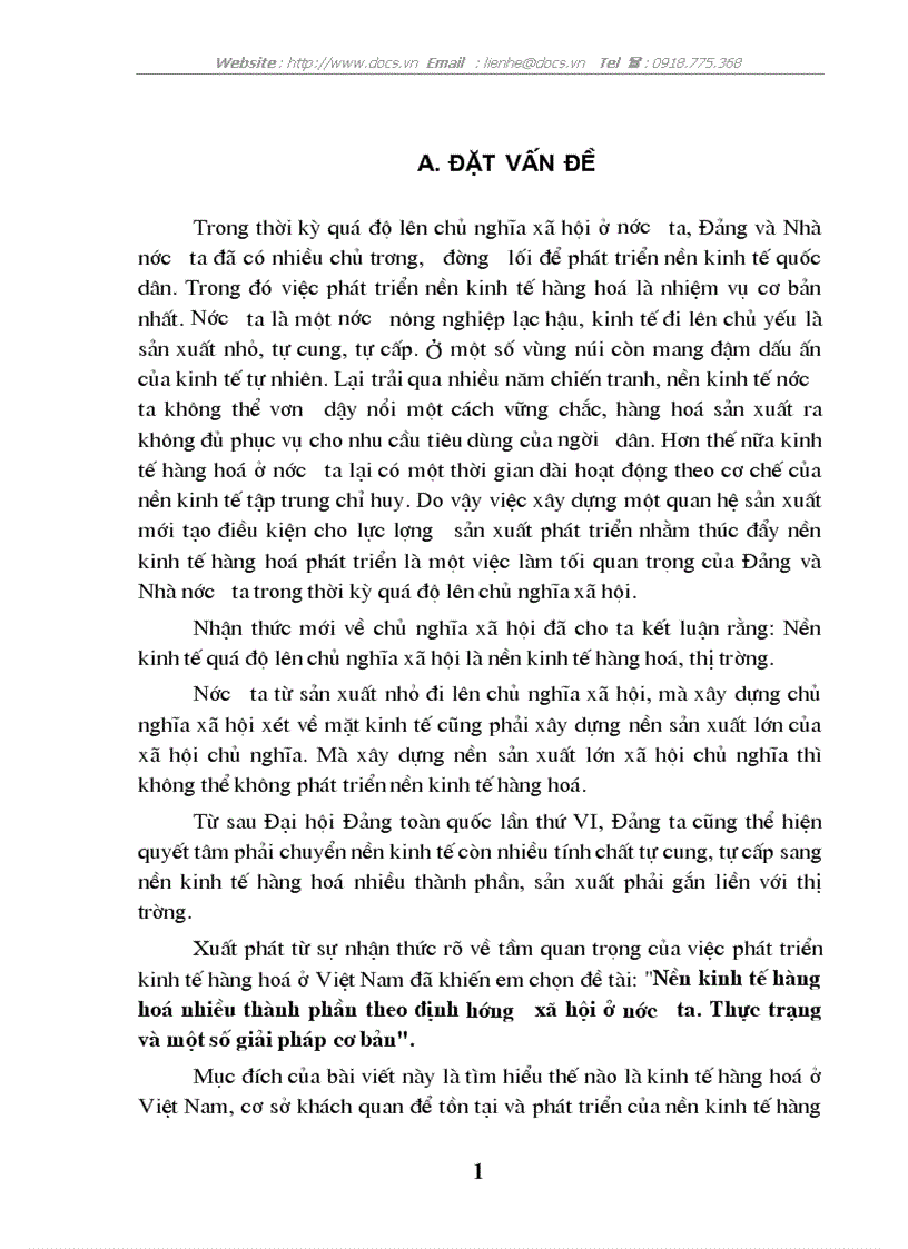 Nền kinh tế hàng hoá nhiều thành phần theo định hướng XHCN ở nước ta Thực trạng và 1 số giải pháp cơ bản