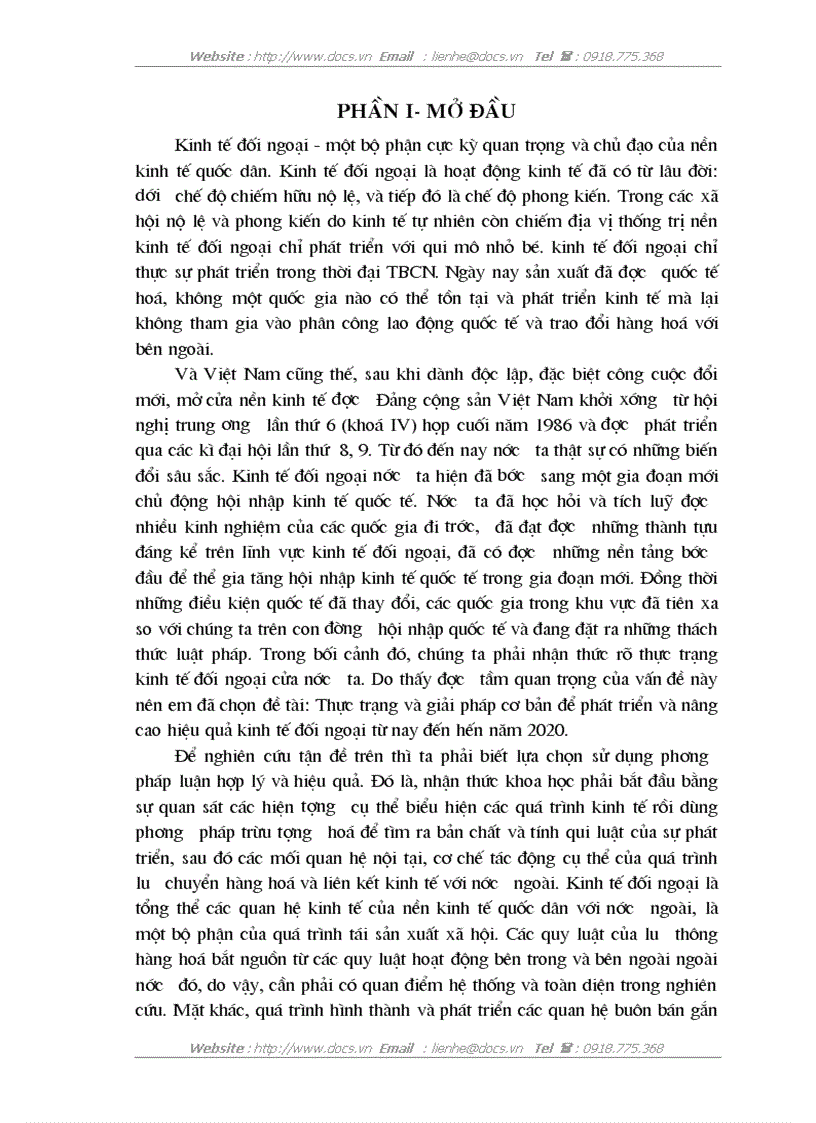 Thực trạng giải pháp cơ bản để phát triển nâng cao hiệu quả kinh tế đối ngoại của Việt Nam từ nay đến hết năm 2020