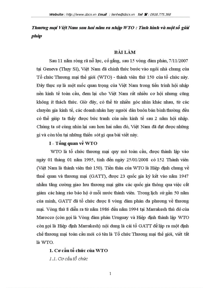 Thương mại Việt Nam sau hai năm ra nhập WTO Tình hình và 1 số giải pháp