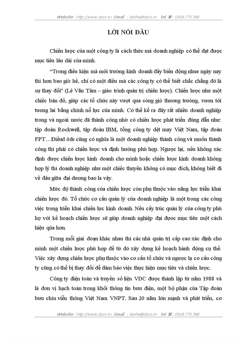 Sự phù hợp giữa cơ cấu tổ chức và chiến lược kinh doanh tại công ty điện toán và truyền số liệu VDC