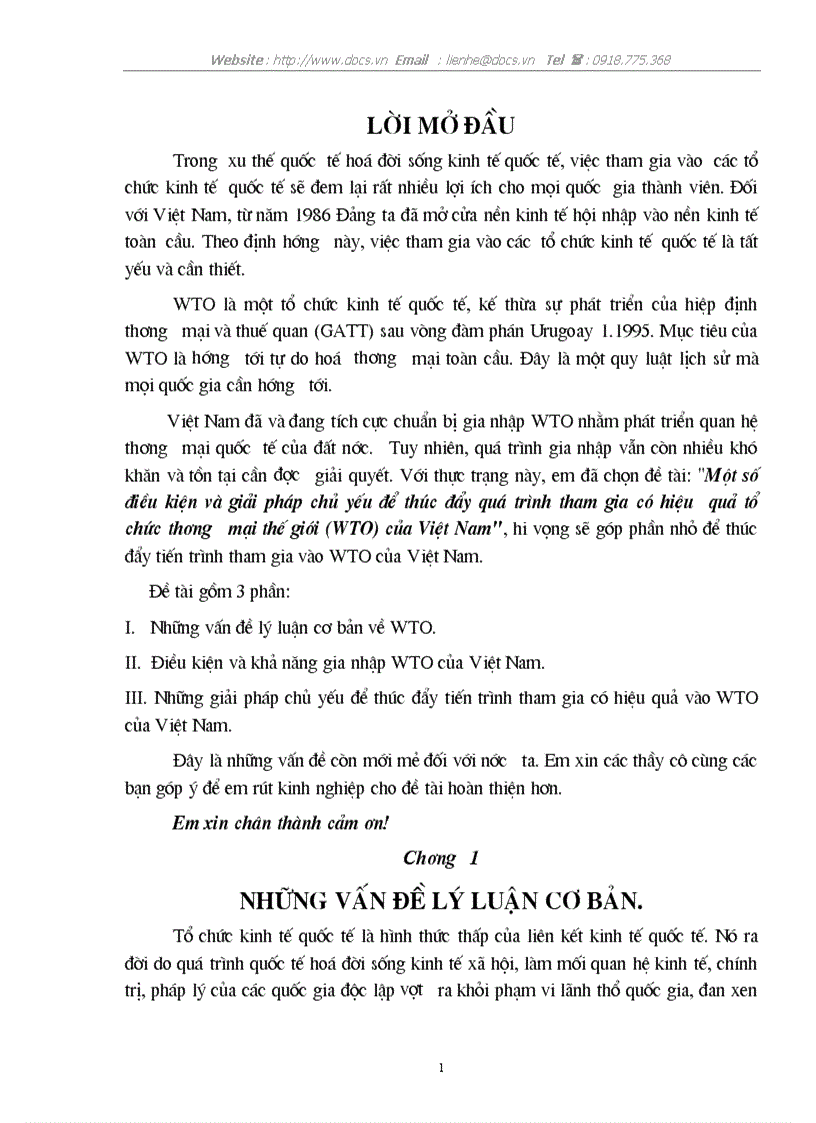 Một số điều kiện và giải pháp chủ yếu để thúc đẩy quá trình tham gia có hiệu quả tổ chức thương mại thế giới WTO của Việt Nam