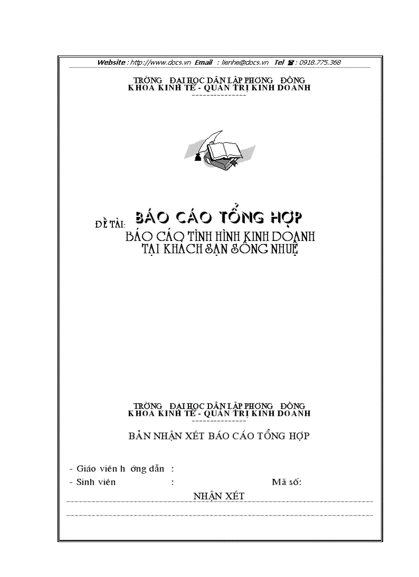 Báo cáo tình hình kinh doanh tại khách sạn sông nhuệ