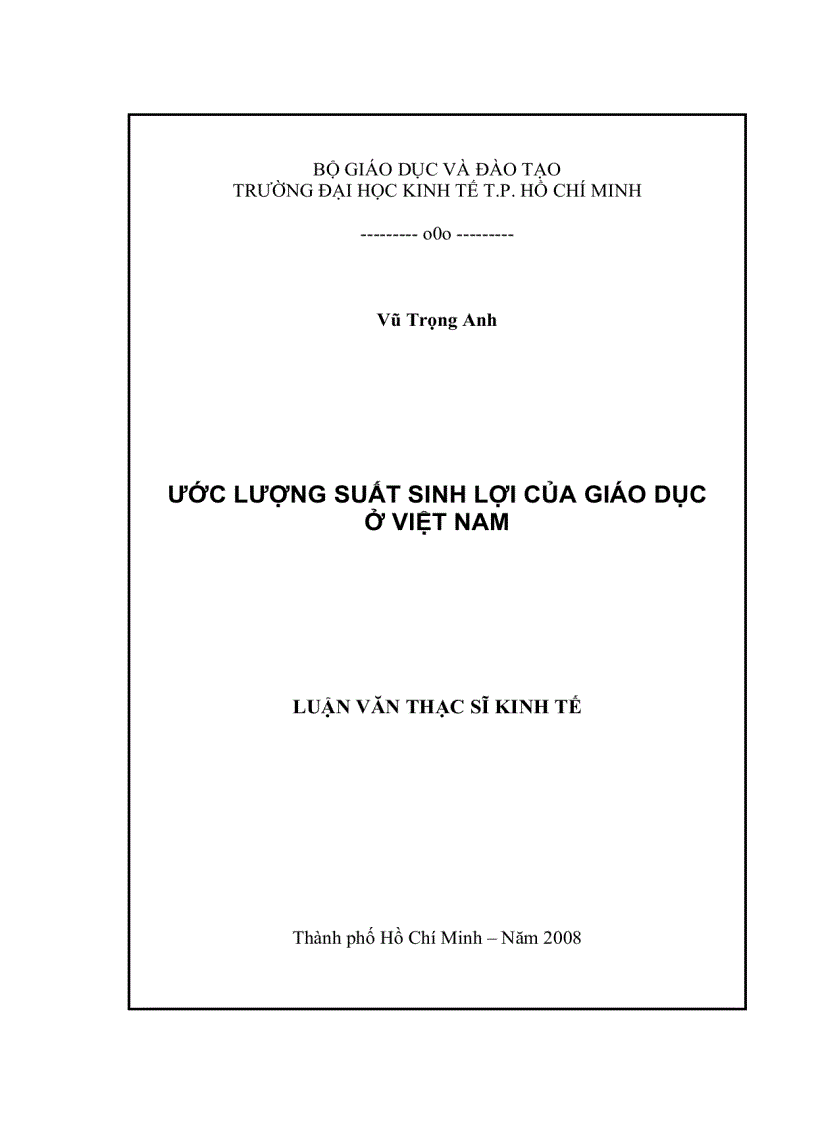 Ước lượng suất sinh lợi của giáo dục ở Việt Nam