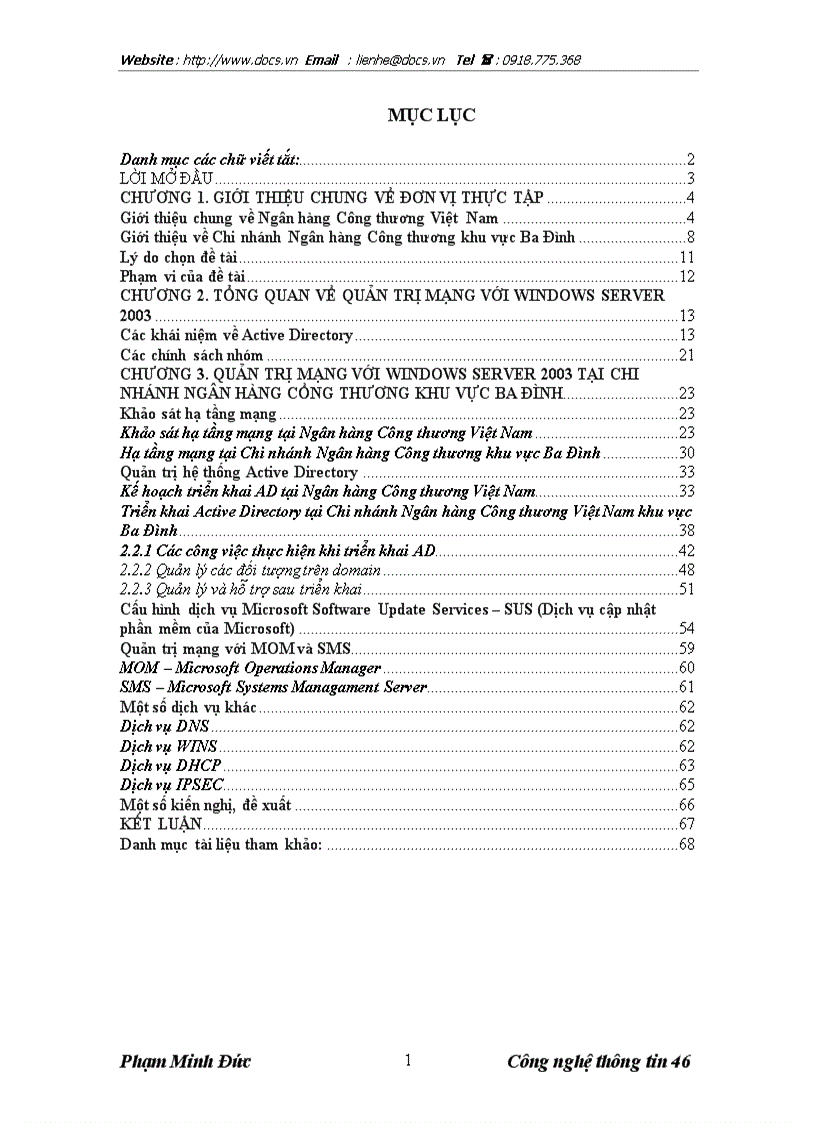 Thực trạng giải pháp về quản trị mạng với Windows server 2003 tại CN ngânhàng NHCT VietinBank khu vực Ba Đình