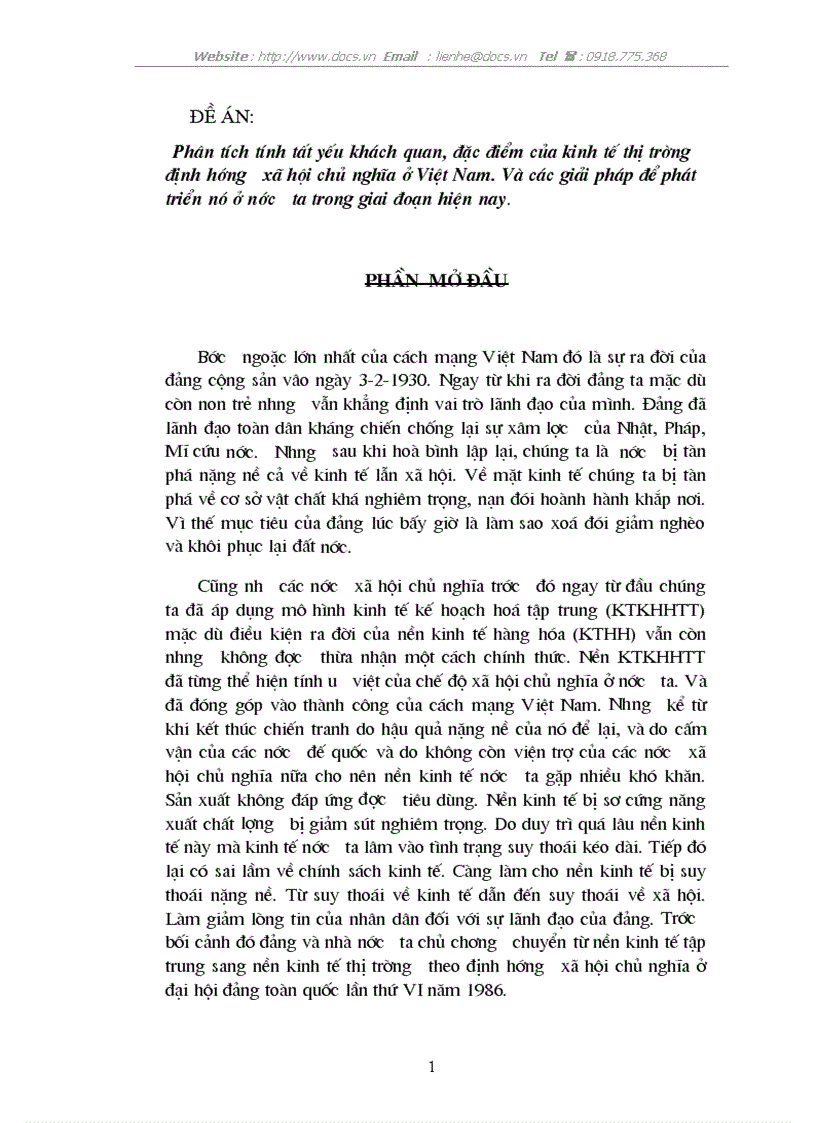 Phân tích tính tất yếu khách quan đặc điểm của kinh tế thị trường định hướng xã hội chủ nghĩa ở Việt Nam Và các giải pháp để phát triển nó ở nước ta
