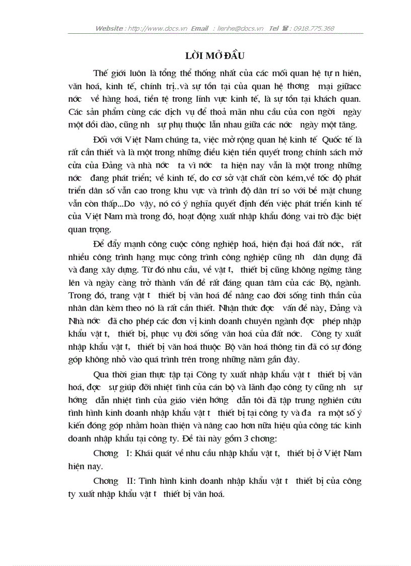 1số giải pháp nâng cao hiệu quả hoạt động kinh doanh NK tại C ty XNK Vật tư thiết bị văn hoá
