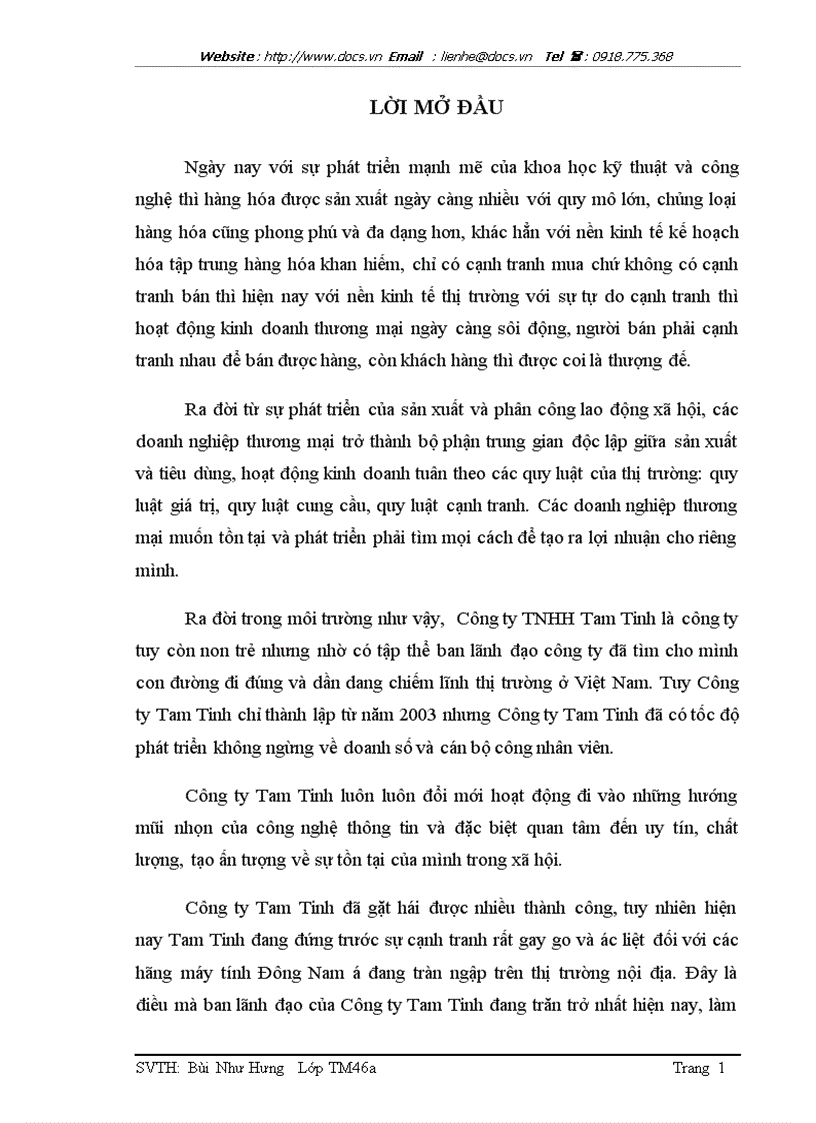 Giải pháp nâng cao khả năng cạnh tranh trong việc kinh doanh máy tính và thiết bị văn phòng của công ty Tam Tinh
