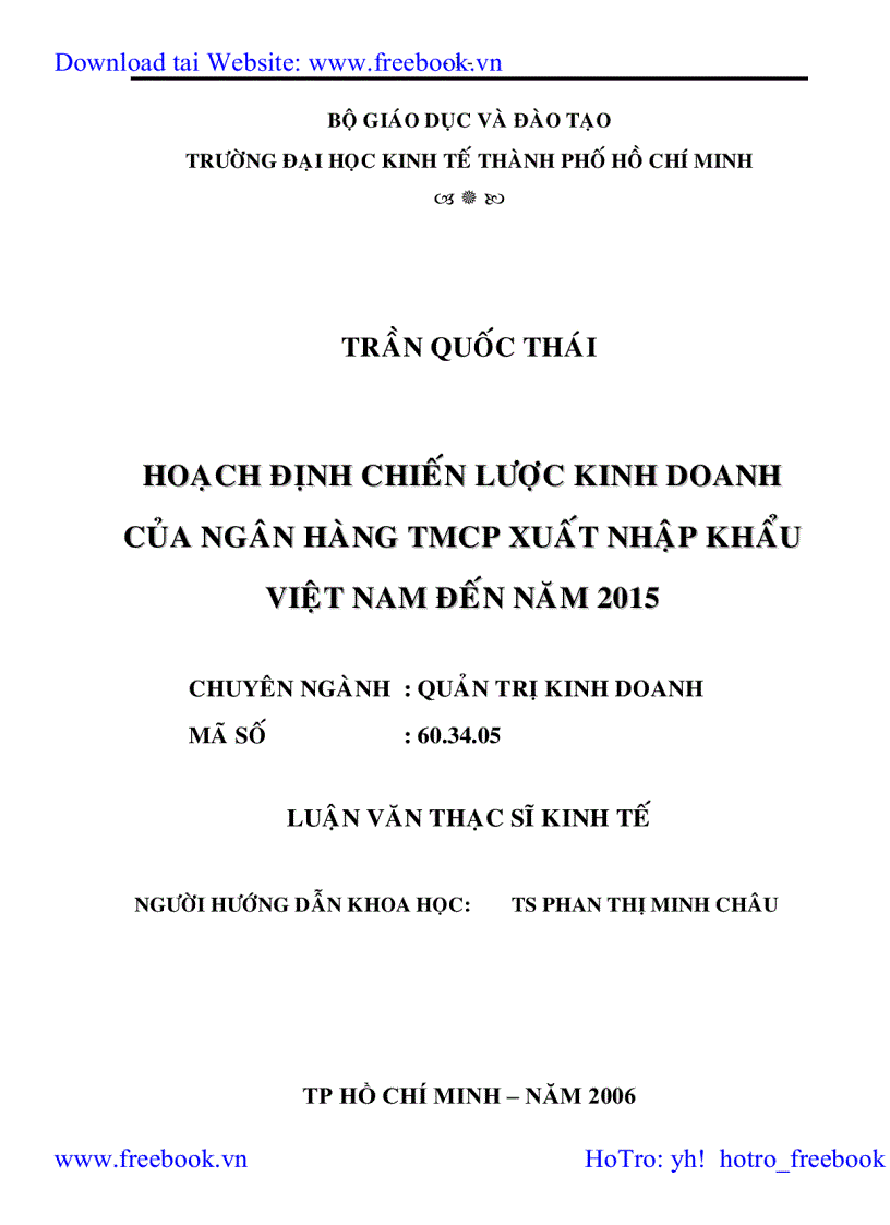 Hoạch định chiến lược kinh doanh của ngân hàng TMCP xuất nhập khẩu Việt Nam đến năm 2015