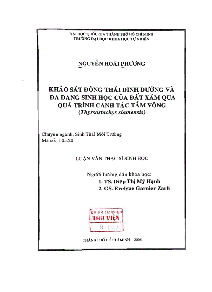 Khảo sát động thái dinh dưỡng và đa dạng sinh học của đất xám qua quá trình canh tác tầm vông Thyrsostachys siamensis