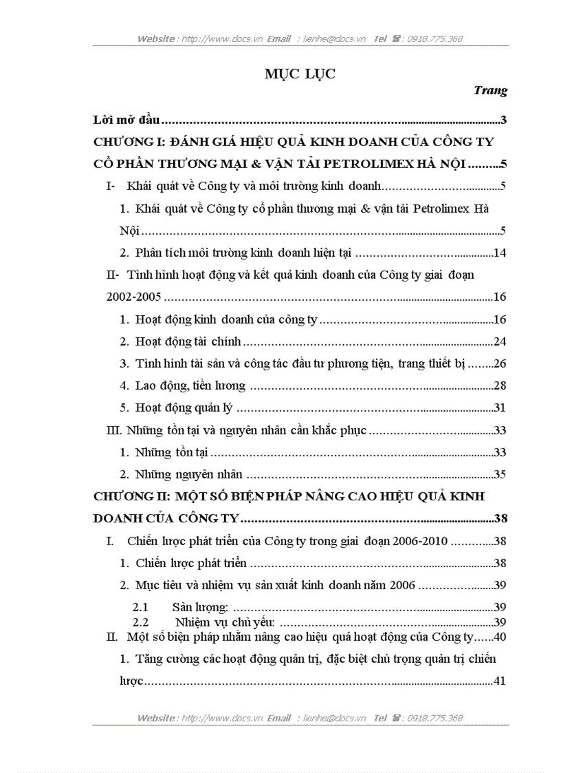 Giải pháp nâng cao hệu quả kinh doanh của Công ty cổ phần thương mại và vận tải Petrolimex Hà Nội
