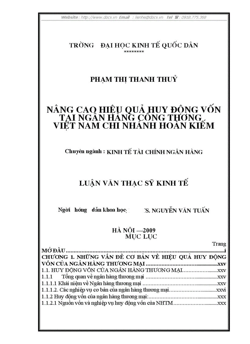 Nâng cao hiệu quả huy động vốn tại ngân hàng công thương việt nam chi nhánh hoàn kiếm