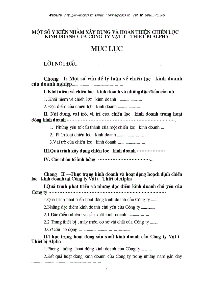 Một số ý kiến nhằm xây dựng và hoàn thiện chiến lược kinh doanh của công ty Vật tư Thiết bị Alpha