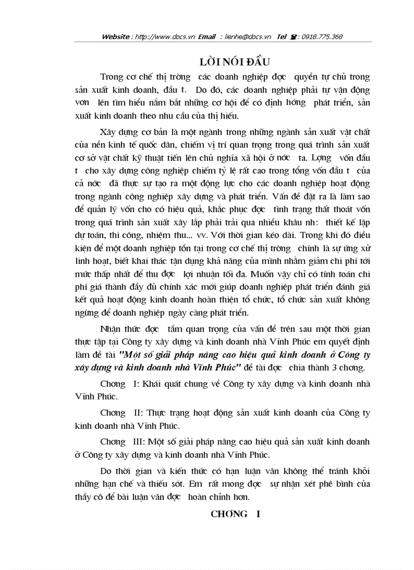 1số giải pháp nâng cao hiệu quả kinh doanh ở Công ty xây dựng và kinh doanh nhà Vĩnh Phúc
