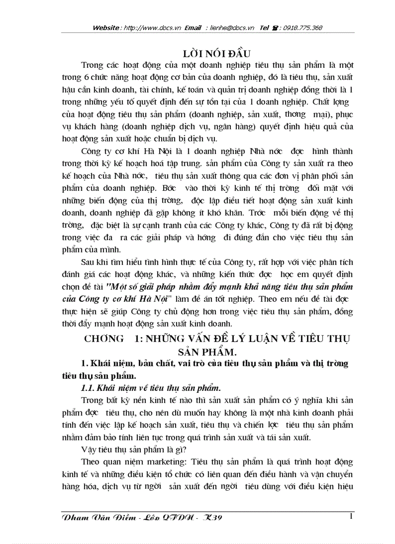 1số giải pháp nhằm đẩy mạnh khả năng tiêu thụ sản phẩm của Công ty Cơ khí Hà Nội