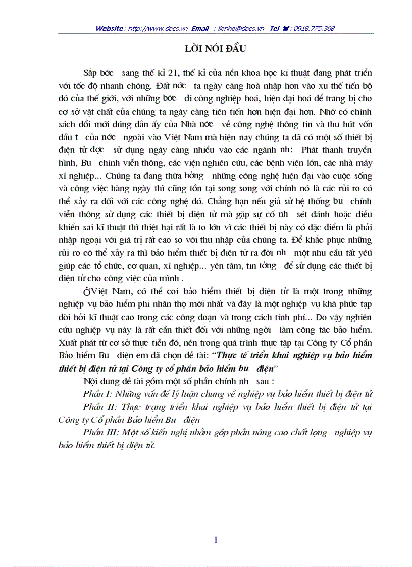 Thực tế triển khai nghiệp vụ bảo hiểm thiết bị điện tử tại Công ty cổ phần bảo hiểm bưu điện