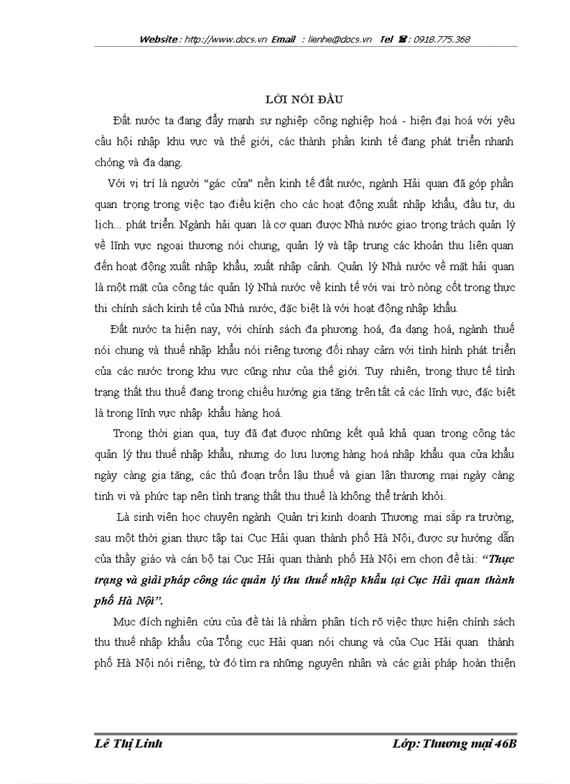 Thực trạng và giải pháp công tác quản lý thu thuế nhập khẩu tại Cục Hải quan thành phố Hà Nội
