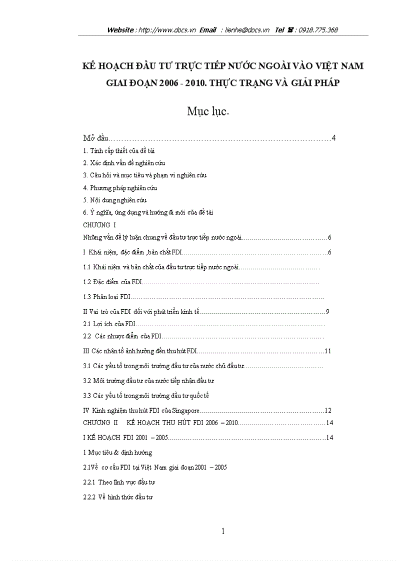 Kế hoạch FDI vào Việt Nam giai đoạn 2006 2010 Thực trạng và giải pháp