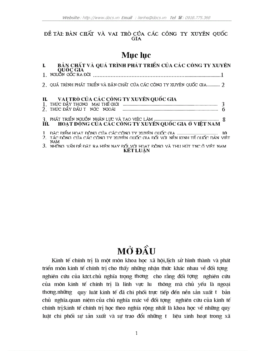 Bản chất và vai trò của các công ty xuyên quốc gia