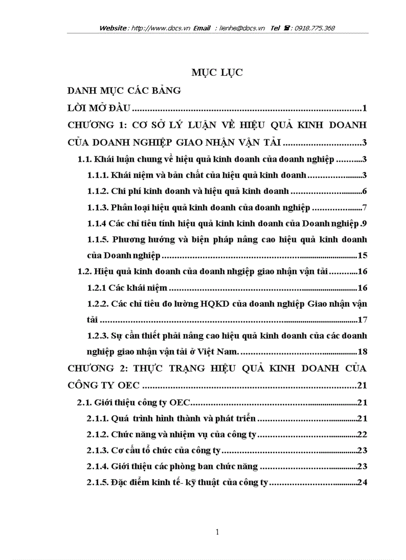 Nâng cao hiệu quả kinh doanh giao nhận vận tải của công ty OEC trong bối cảnh hội nhập quốc tế